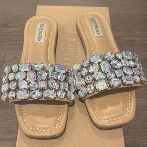 Steve Madden Tan Silver Embellished Sandals